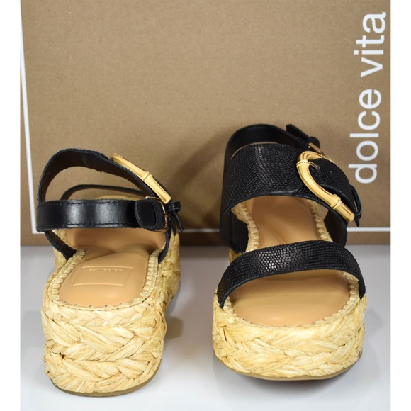 DOLCE VITA NIB CHERA ONYX EMBOSSED LEATHER PLATFORM SLINGBACK SANDAL. SIZE 7.5M - Picture 5 of 13